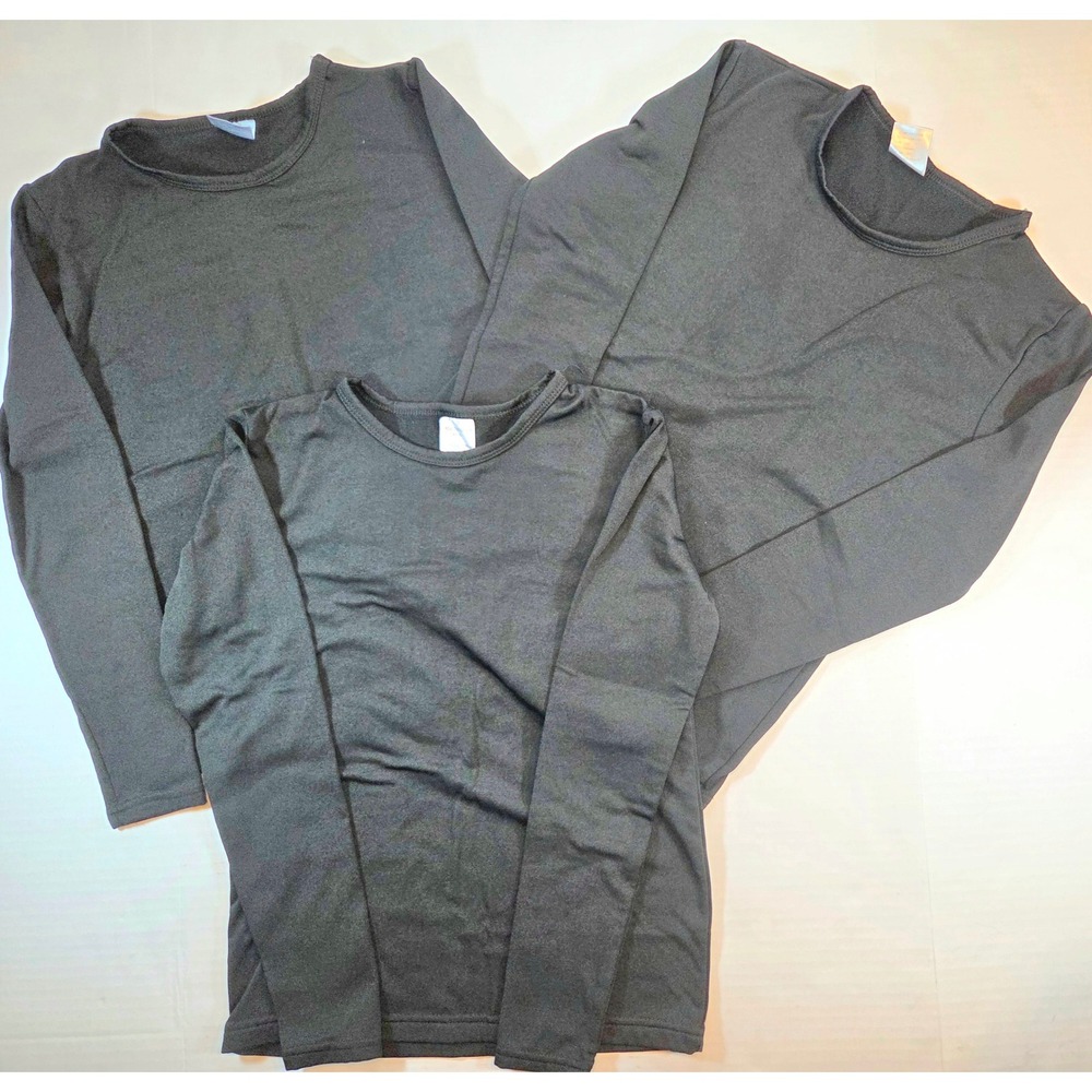 Real Essentials Boys 3 Pack Black Thermal Long Sleeve Tops Size Large Base Layer